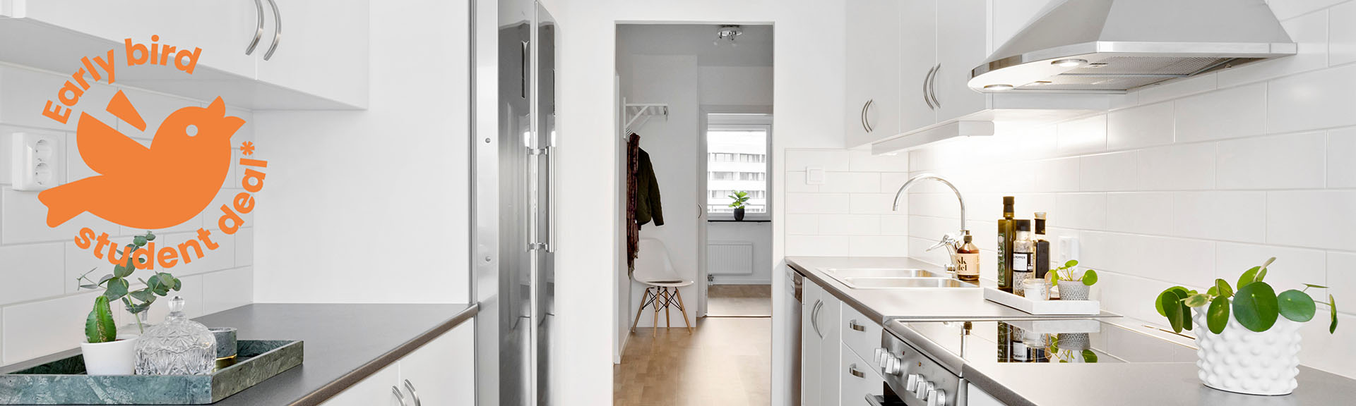 Ljust kök i studentlägenhet i Linköping med earlybird-erbjudande