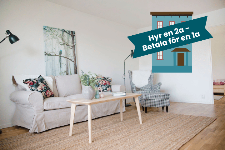 Bild på ett vardagsrum med erbjudande hyr en tvåa betala för en etta i Nykoping